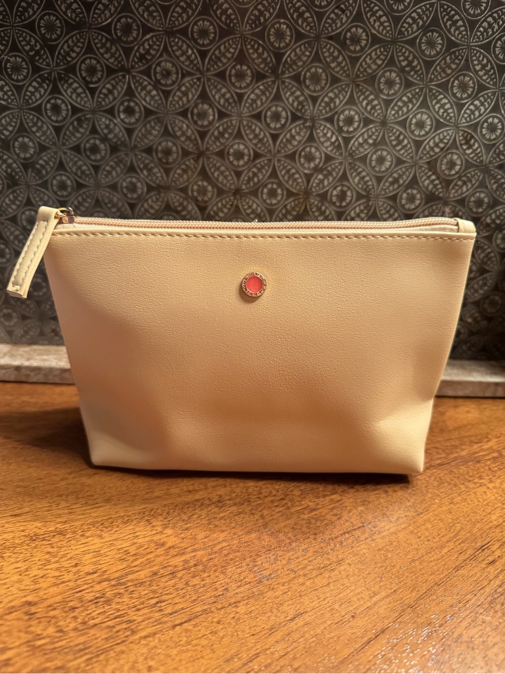 Bvlgari x Emirates Cream Travel Cosmetic Pouch with Coral Accent